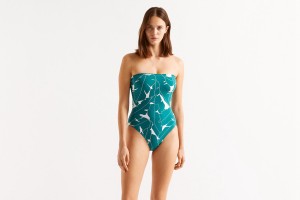 Green Eres Alligator Bustier Imprime Bananiers Jungle Women's One piece | OA9253708