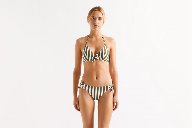 Olive / White Eres Mucho Small Triangle Women's Bikini Top | YD3412975