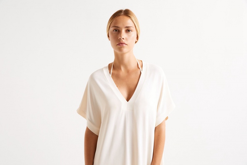 White Eres Tali Short-tunic Percale Women's Sarong | LU4853602