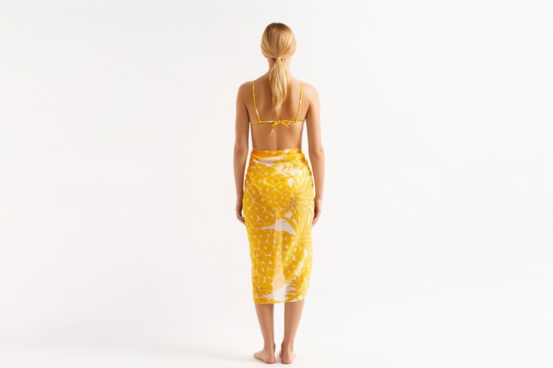 Yellow Eres Daniela Ananas Imprime Ananas Women's Sarong | LU0378265